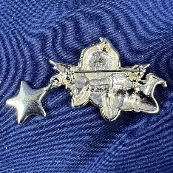 American Jewelry Chain AJC Angel Brooch Pin Two-Tone Dangling Star Sentimental - Picture 3 of 3